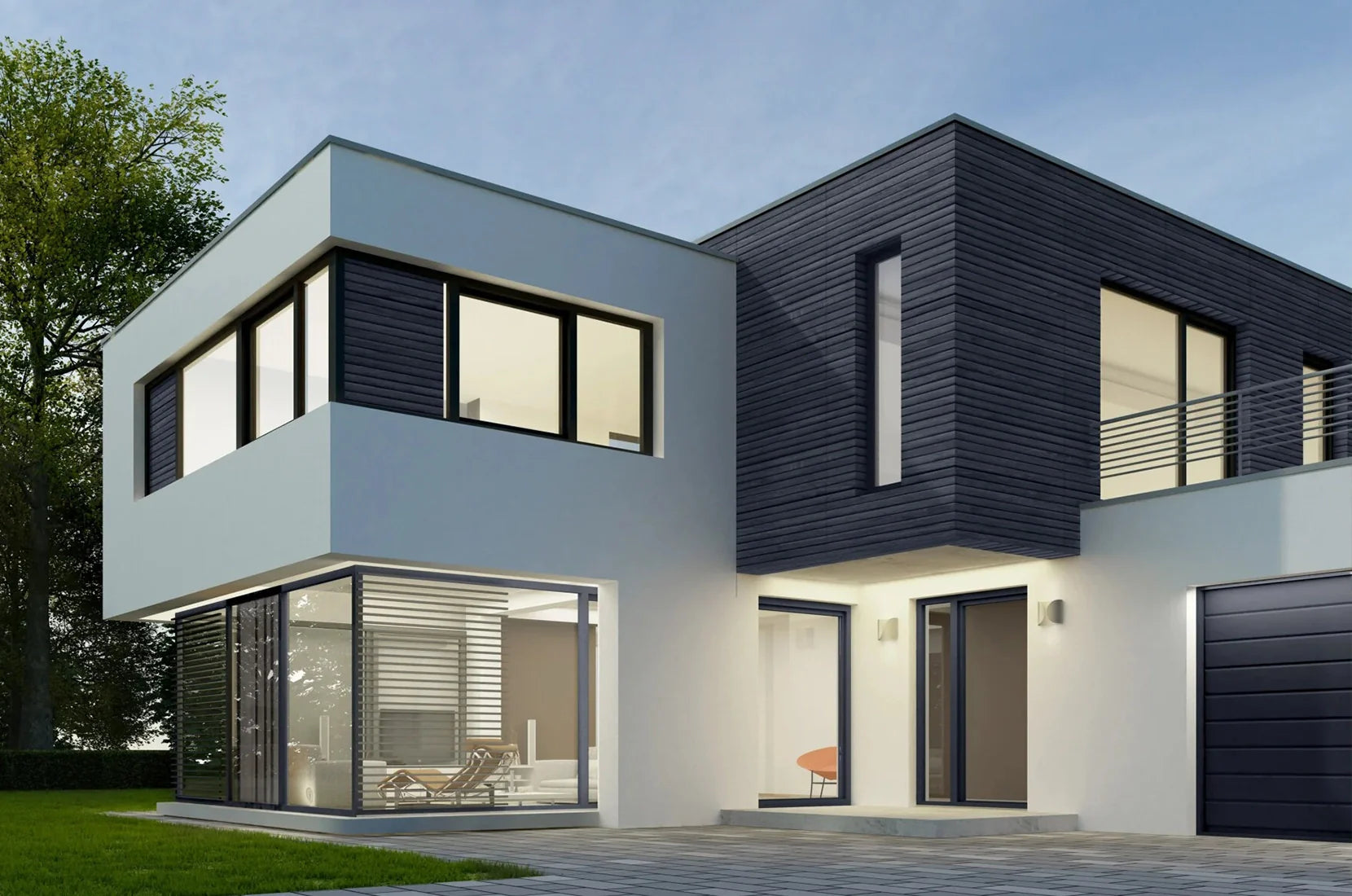 Wood Texture Flexible Wall Panels GRAPHITE on house elevation Decormania.eu